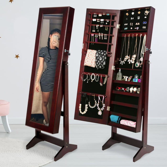 146cm Walnut Mirror Jewellery Cabinet Storage Organiser Luvo