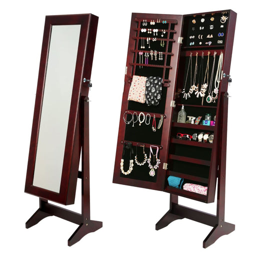 146cm Walnut Mirror Jewellery Cabinet Storage Organiser Luvo