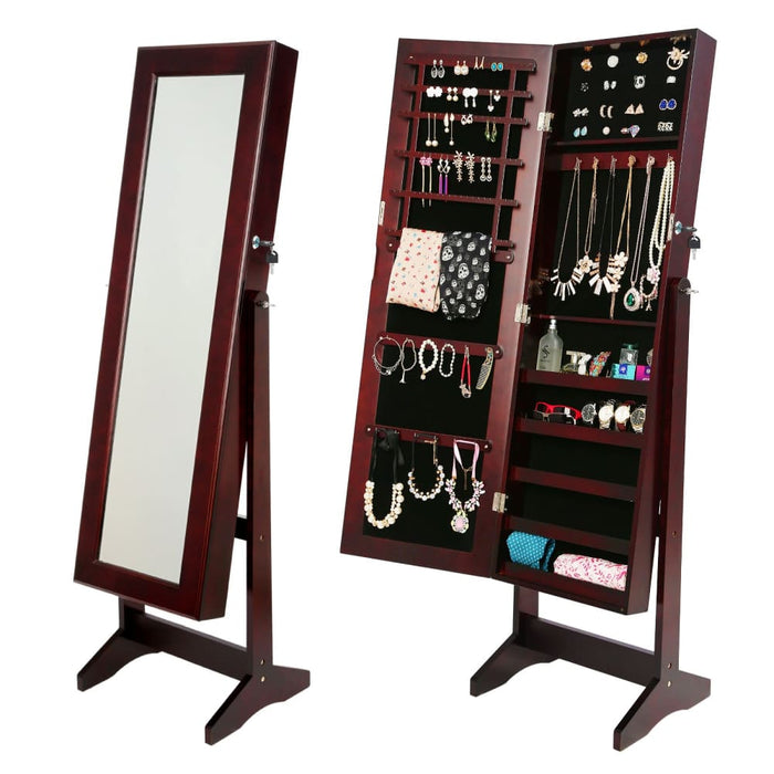 146cm Walnut Mirror Jewellery Cabinet Storage Organiser Luvo