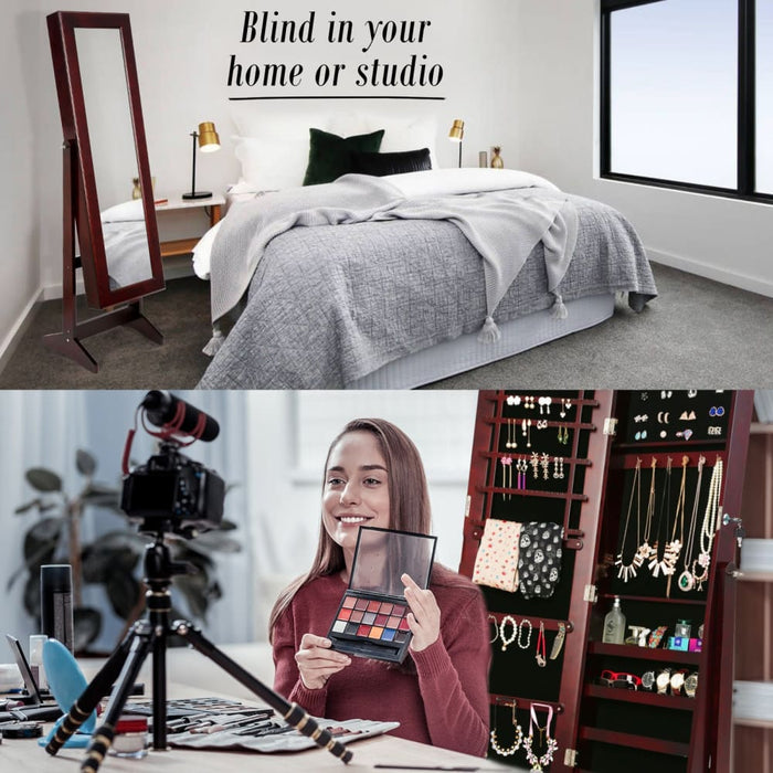 146cm Walnut Mirror Jewellery Cabinet Storage Organiser Luvo