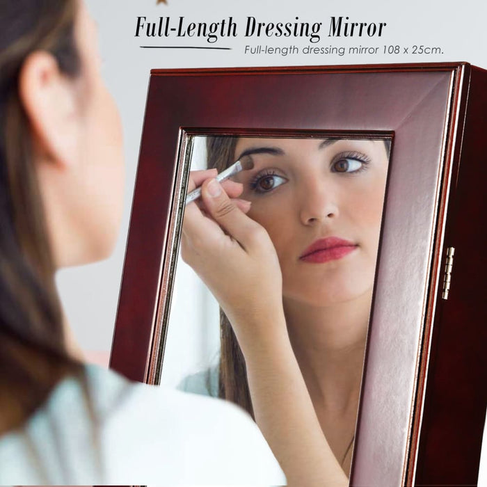 146cm Walnut Mirror Jewellery Cabinet Storage Organiser Luvo