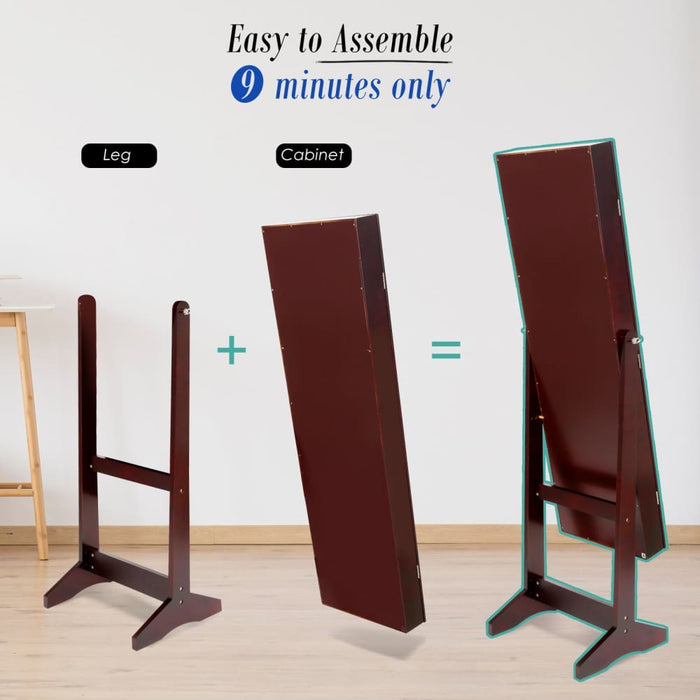 146cm Walnut Mirror Jewellery Cabinet Storage Organiser Luvo