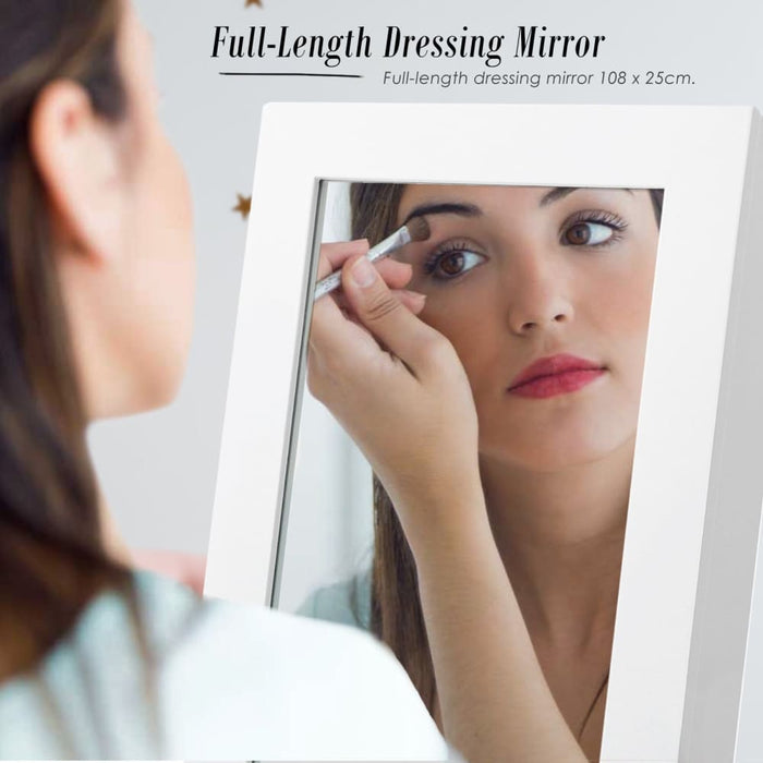 146cm White Mirror Jewellery Cabinet Storage Organiser Luvo