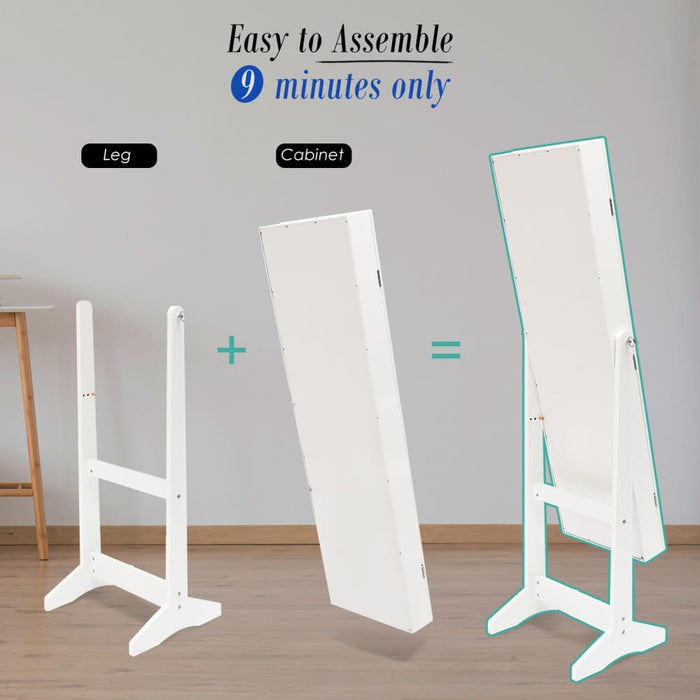 146cm White Mirror Jewellery Cabinet Storage Organiser Luvo