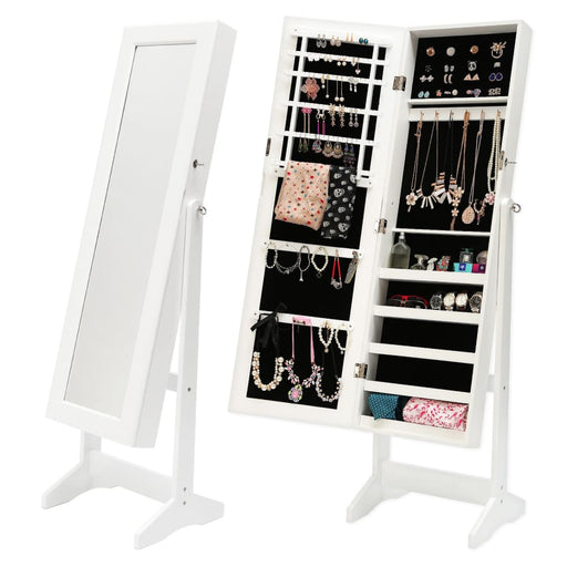 146cm White Mirror Jewellery Cabinet Storage Organiser Luvo