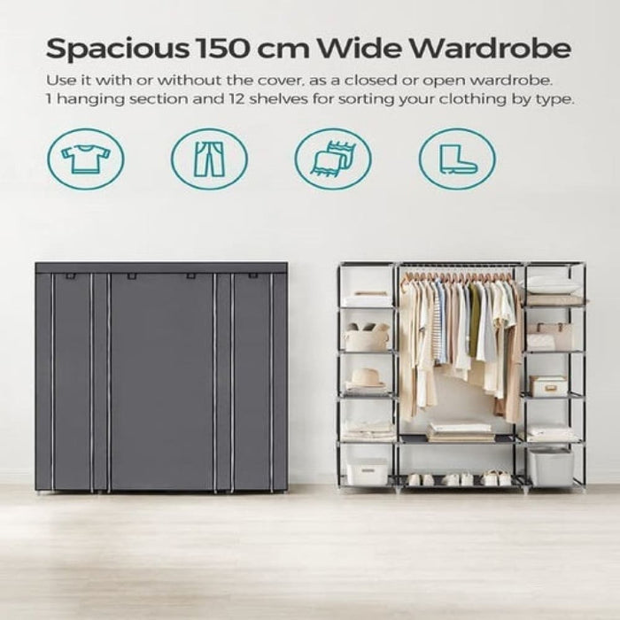 150cm Portable Closet Organizer Wardrobe With Shelves