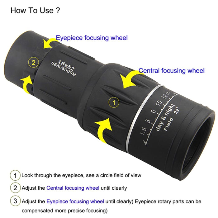 16x52 Dual Focus Monocular Telescope with Upgrade Handheld