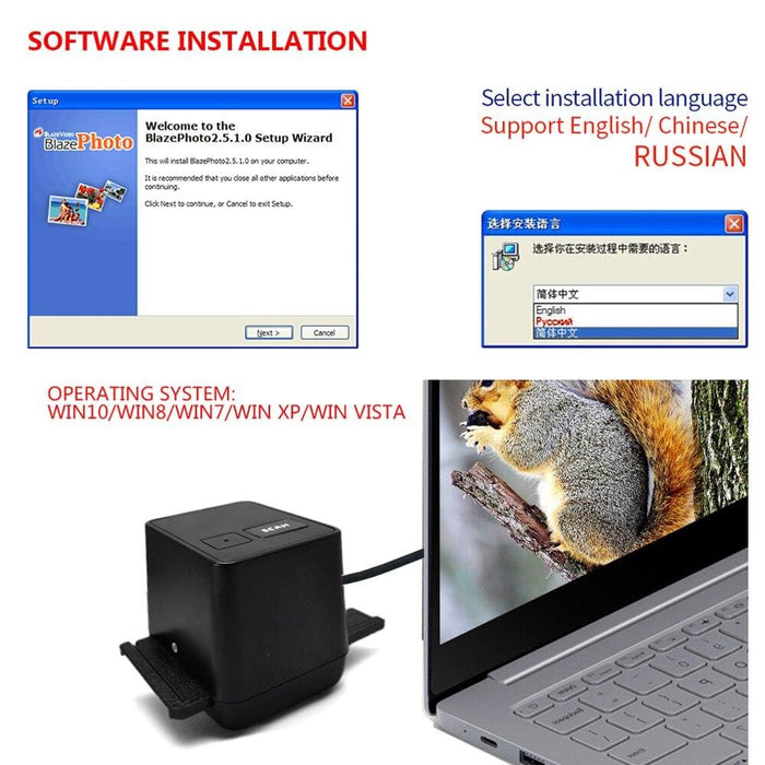 17.9 Mega Pixels Protable Negative Film Scanner Converter