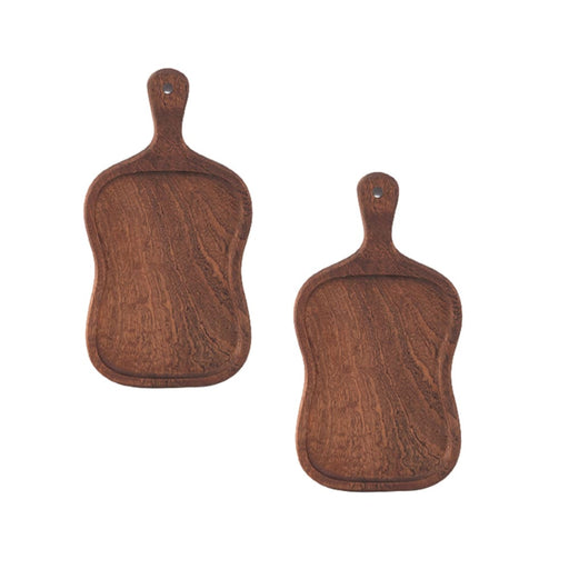 2x 18cm Brown Wooden Serving Tray Board Paddle With Handle
