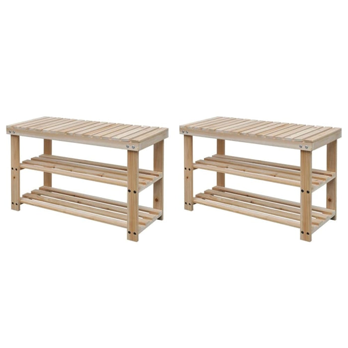 2-in-1 Shoe Rack with Bench Top 2 Pcs Solid Wood Xilbab