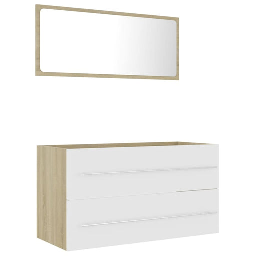 2 Piece Bathroom Furniture Set White and Sonoma Oak