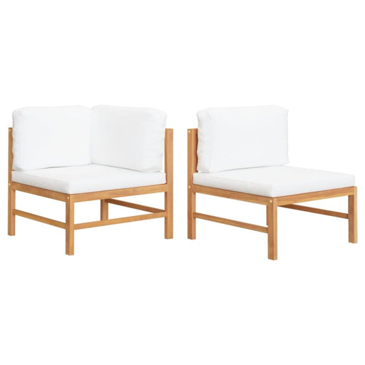 2 Piece Garden Lounge Set with Cream Cushions Teak Wood