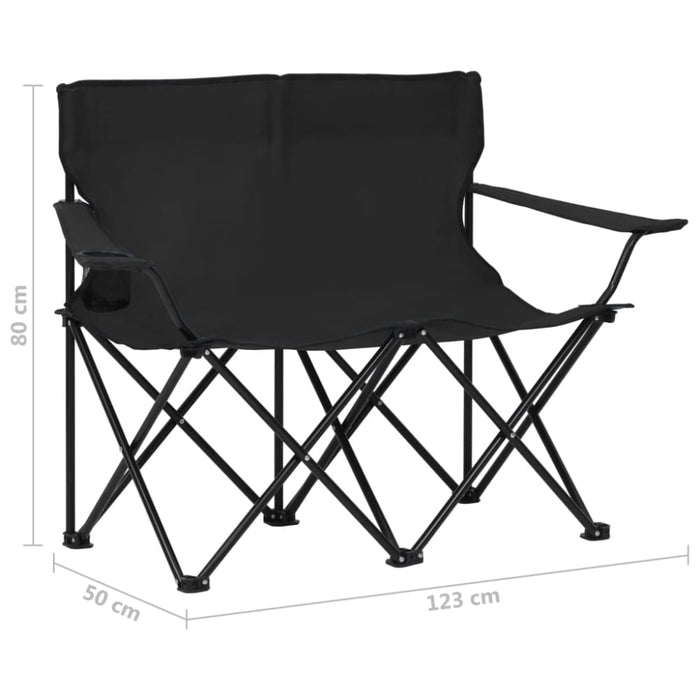 2-seater Foldable Camping Chair Steel and Fabric Black