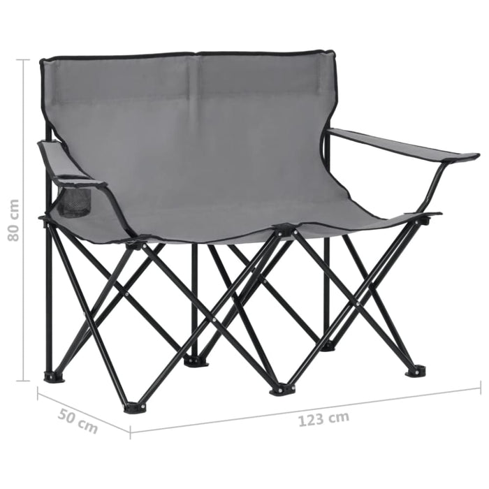 2-seater Foldable Camping Chair Steel and Fabric Grey Totpab