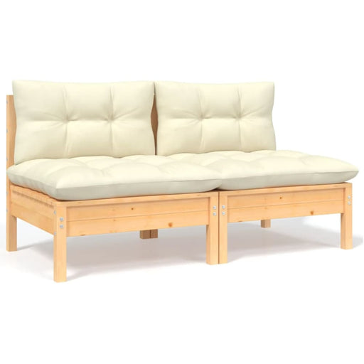 2-seater Garden Sofa with Cream Cushions Solid Pinewood