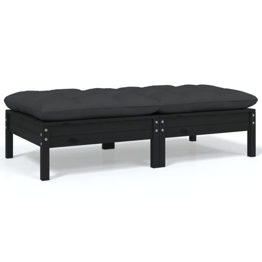 2-seater Garden Sofa with Cushions Black Solid Pinewood