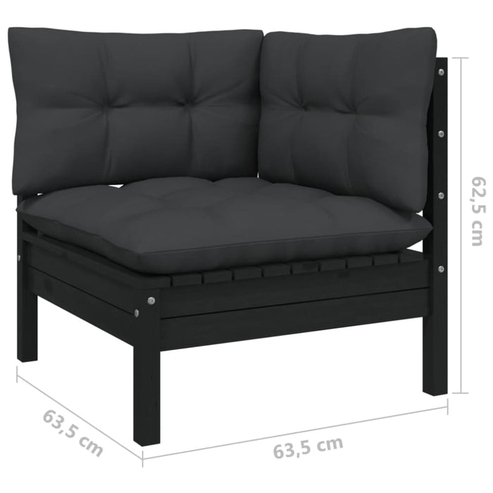 2-seater Garden Sofa with Cushions Black Solid Pinewood
