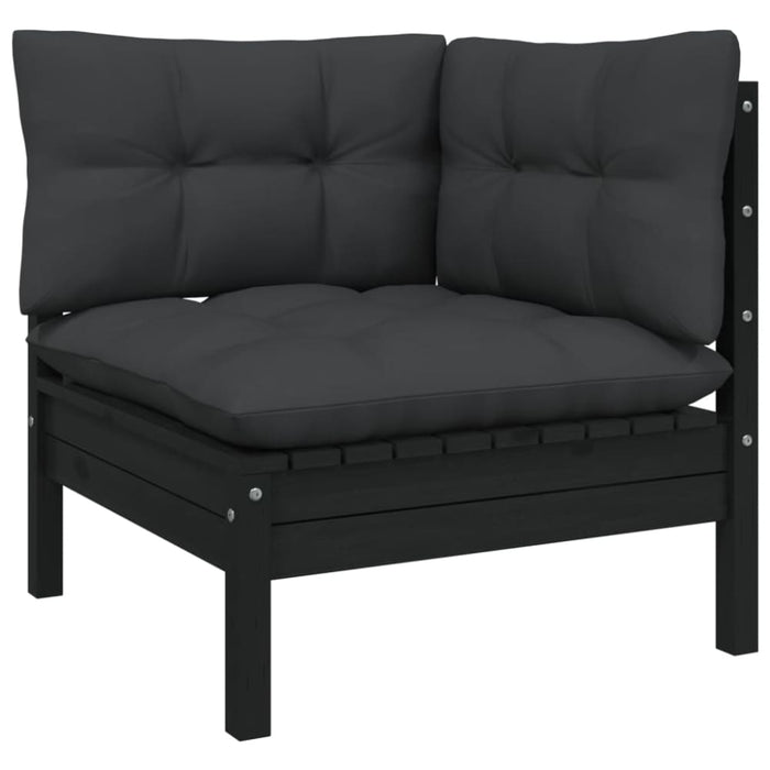 2-seater Garden Sofa with Cushions Black Solid Pinewood