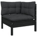 2-seater Garden Sofa with Cushions Black Solid Pinewood