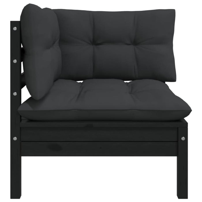 2-seater Garden Sofa with Cushions Black Solid Pinewood