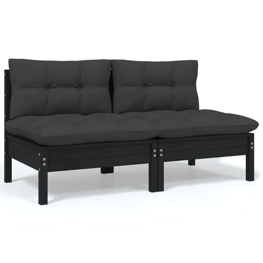 2-seater Garden Sofa with Cushions Black Solid Pinewood