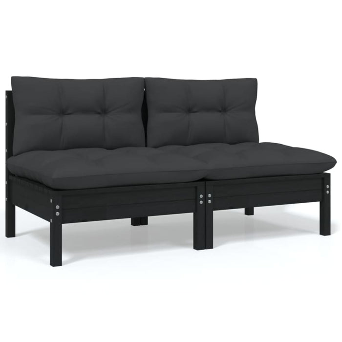 2-seater Garden Sofa with Cushions Black Solid Pinewood