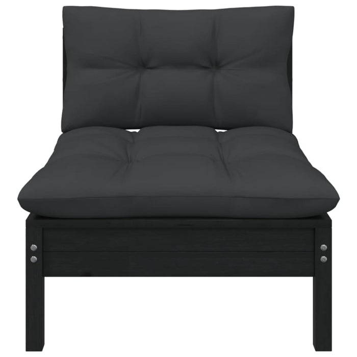 2-seater Garden Sofa with Cushions Black Solid Pinewood