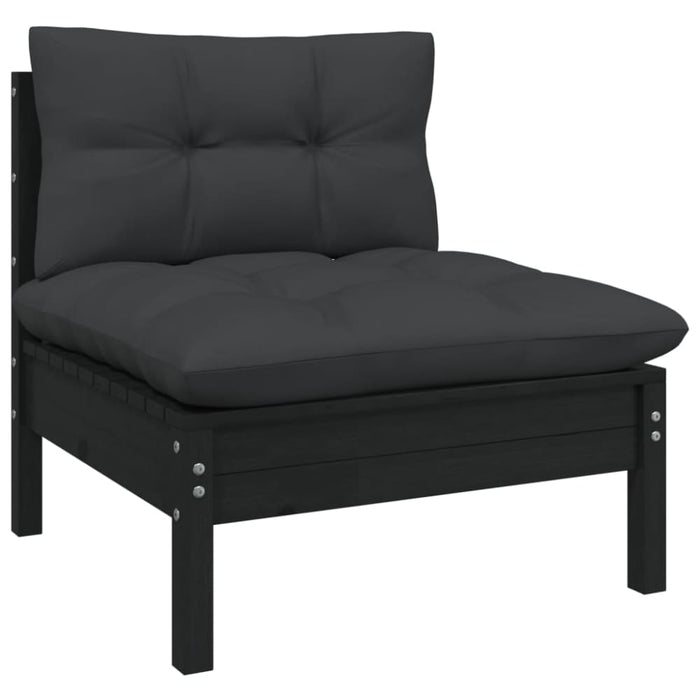 2-seater Garden Sofa with Cushions Black Solid Pinewood