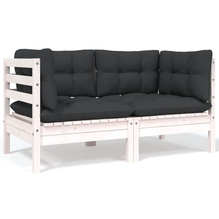 2-seater Garden Sofa with Cushions White Solid Pinewood