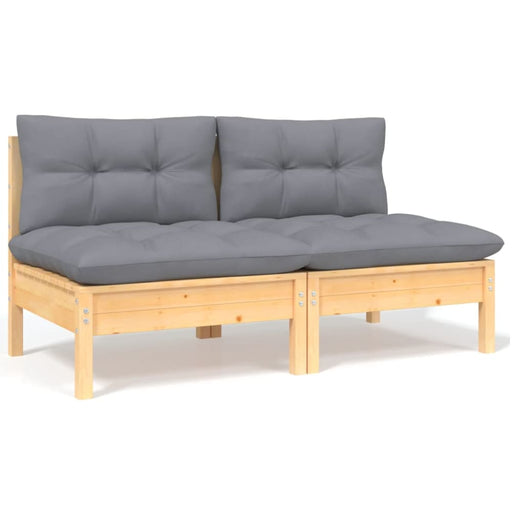 2-seater Garden Sofa with Grey Cushions Solid Pinewood