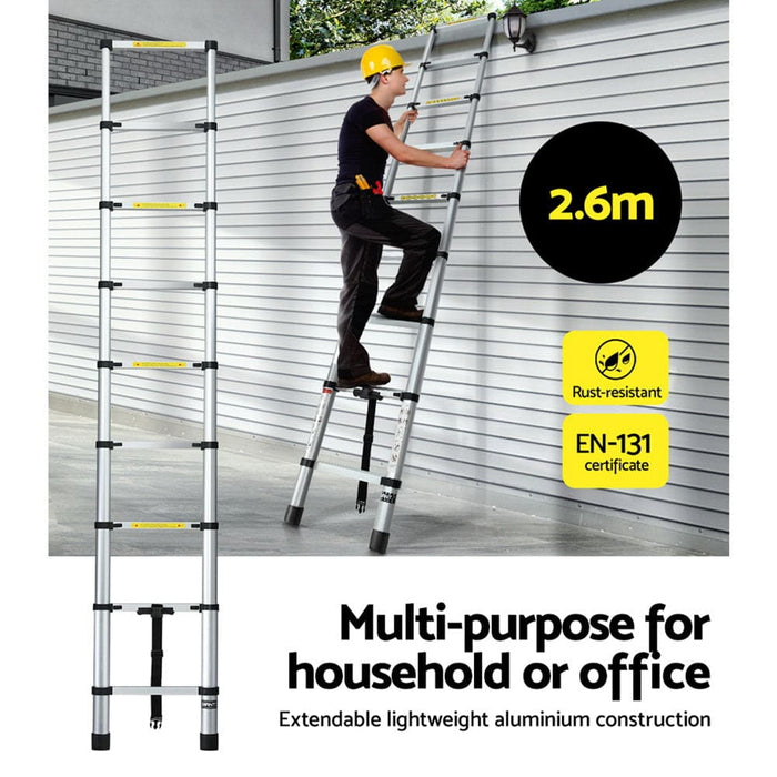 2.6m Telescopic Ladder Aluminium Extension Extendable Steps
