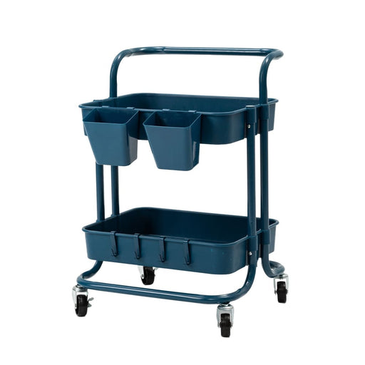 2 Tier Blue Trolley Cart Storage Utility Rack Organiser