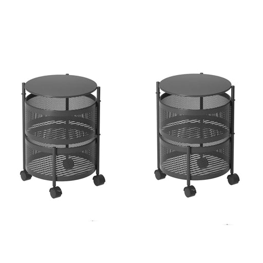 2x 2 Tier Steel Round Rotating Kitchen Cart Multi-functional