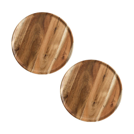 2x 20cm Brown Round Wooden Centerpiece Serving Tray Board