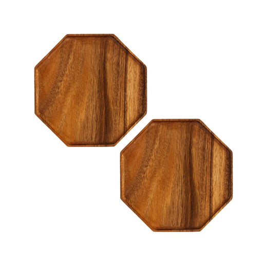 2x 25cm Octagon Wooden Acacia Food Serving Tray Charcuterie