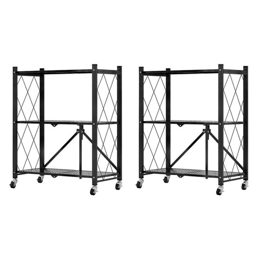 2x 3 Tier Steel Black Foldable Kitchen Cart Multi-functional