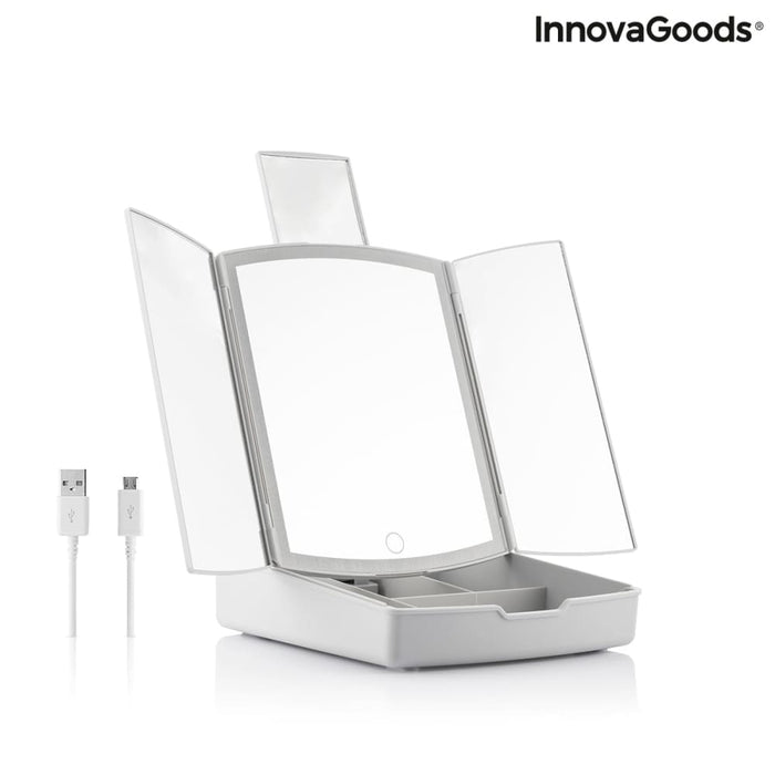 3-in-1 Folding Led Mirror with Make-up Organiser Panomir