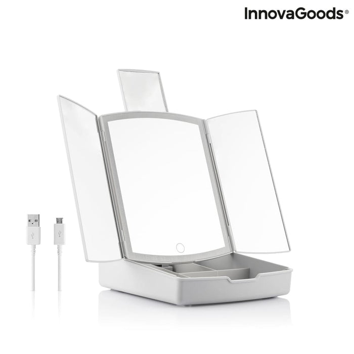 3 - in - 1 Folding Led Mirror With Make - up Organiser