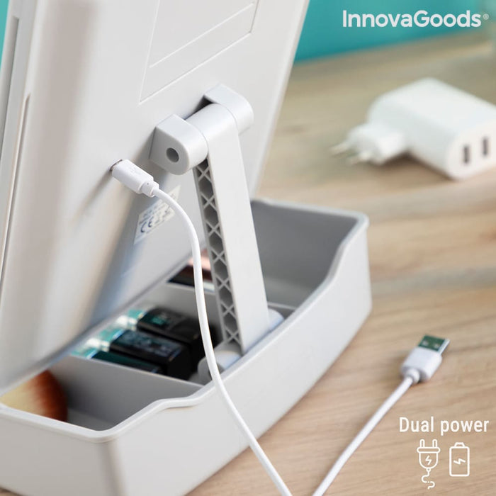 3-in-1 Folding Led Mirror with Make-up Organiser Panomir