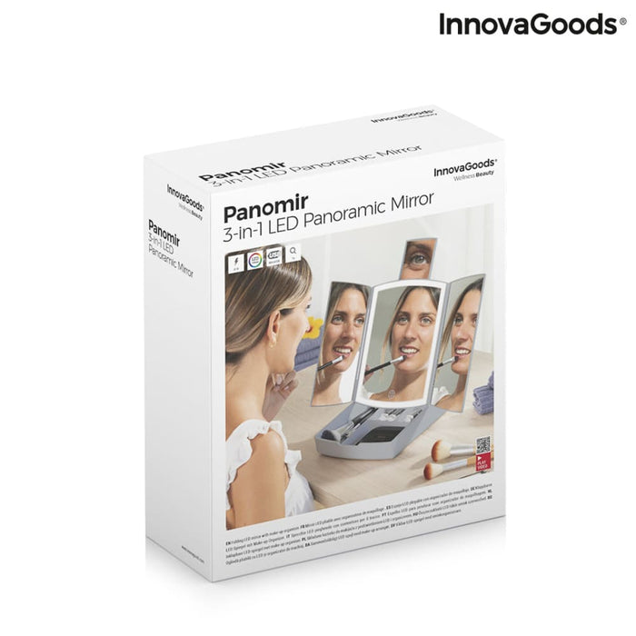 3-in-1 Folding Led Mirror with Make-up Organiser Panomir