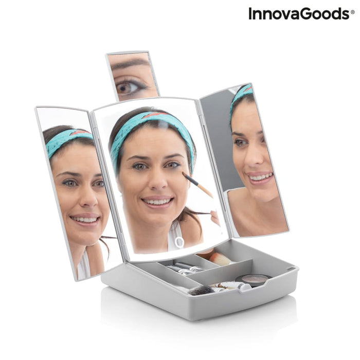 3-in-1 Folding Led Mirror with Make-up Organiser Panomir