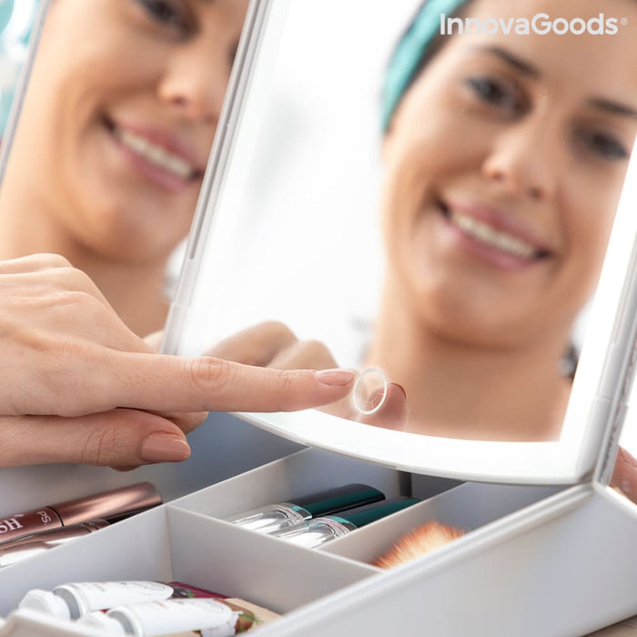 3-in-1 Folding Led Mirror with Make-up Organiser Panomir