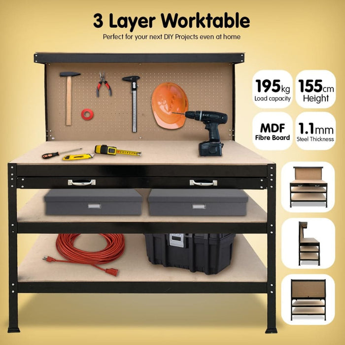 3 - layer Steel Work Bench Garage Storage Table Tool Shop