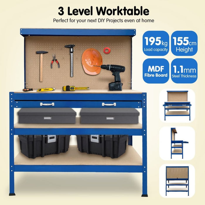 3-layered Work Bench Garage Storage Table Tool Shop Shelf-