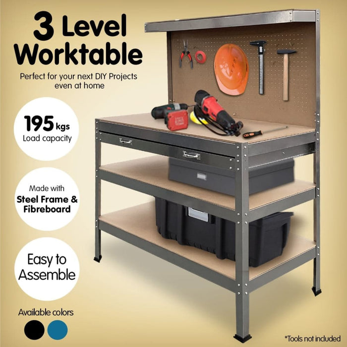 3-layered Work Bench Garage Storage Table Tool Shop Shelf