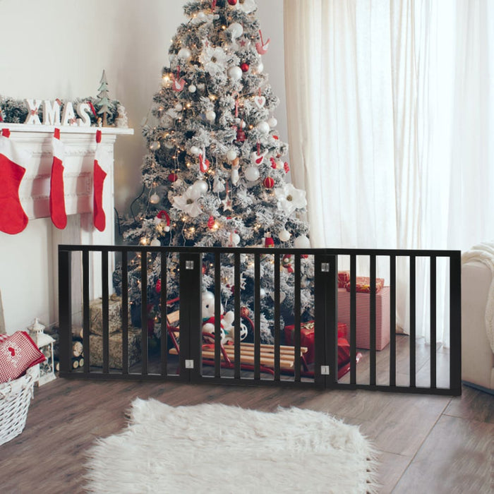 3 Panels Wooden Pet Gate Dog Fence Safety Stair Barrier