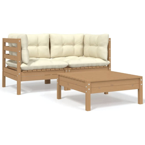 3 Piece Garden Lounge Set with Cream Cushions Solid