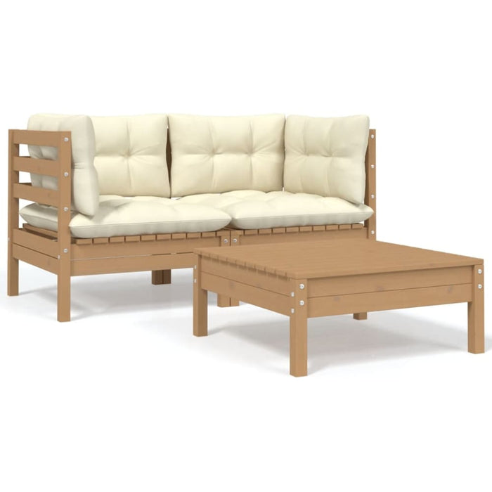 3 Piece Garden Lounge Set with Cream Cushions Solid