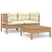 3 Piece Garden Lounge Set with Cream Cushions Solid
