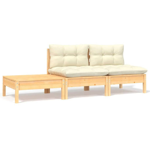 3 Piece Garden Lounge Set with Cream Cushions Solid